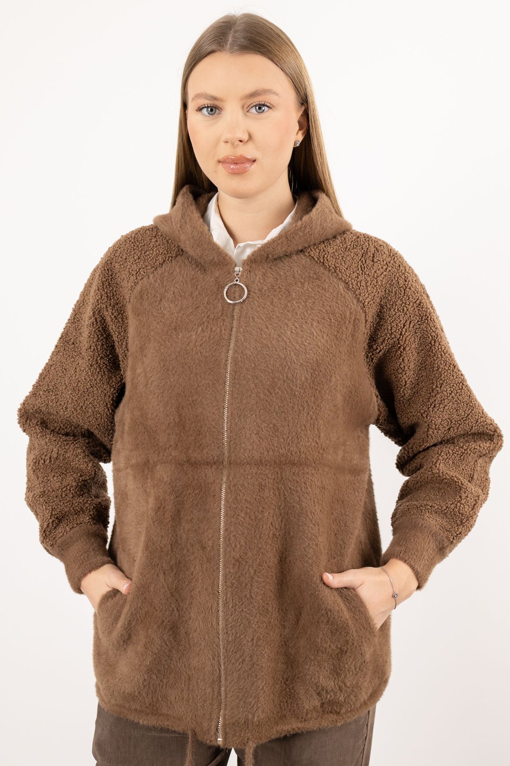Kapüşonlu Peluş Mont