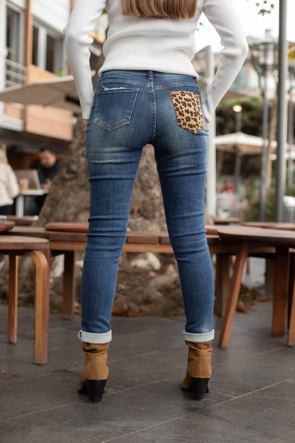 Leopar Desen Cep Detay Pantolon