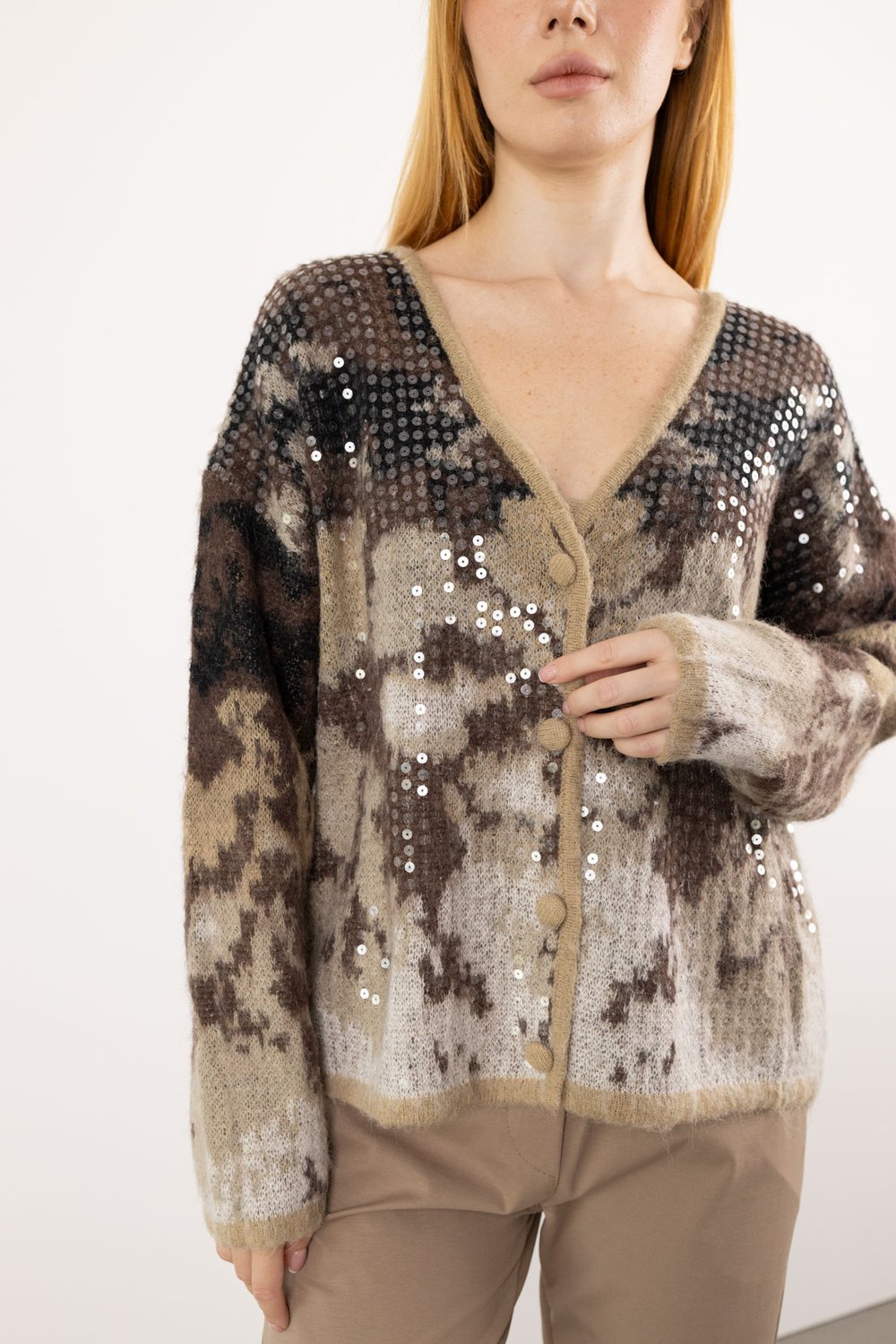 Oversize Pul Payet İşleme Detay Hırka