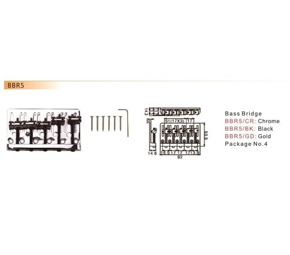 Dr. Parts BBR5BK 5 Telli Bas Gitar Köprüsü (Siyah)
