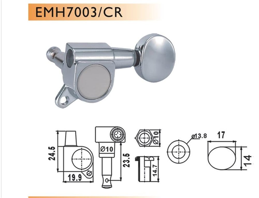 Valencia EMH7003CRR6 Elektro Gitar Burgusu 6'lı Set Sağ Krom Yuvarlak