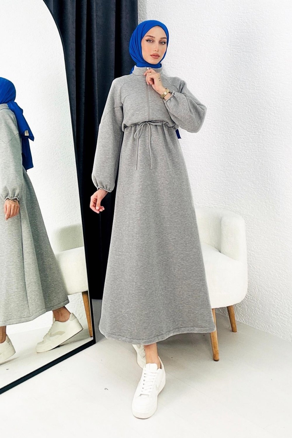 DADALİ Önden Bağcıklı Sweat Elbise Gri