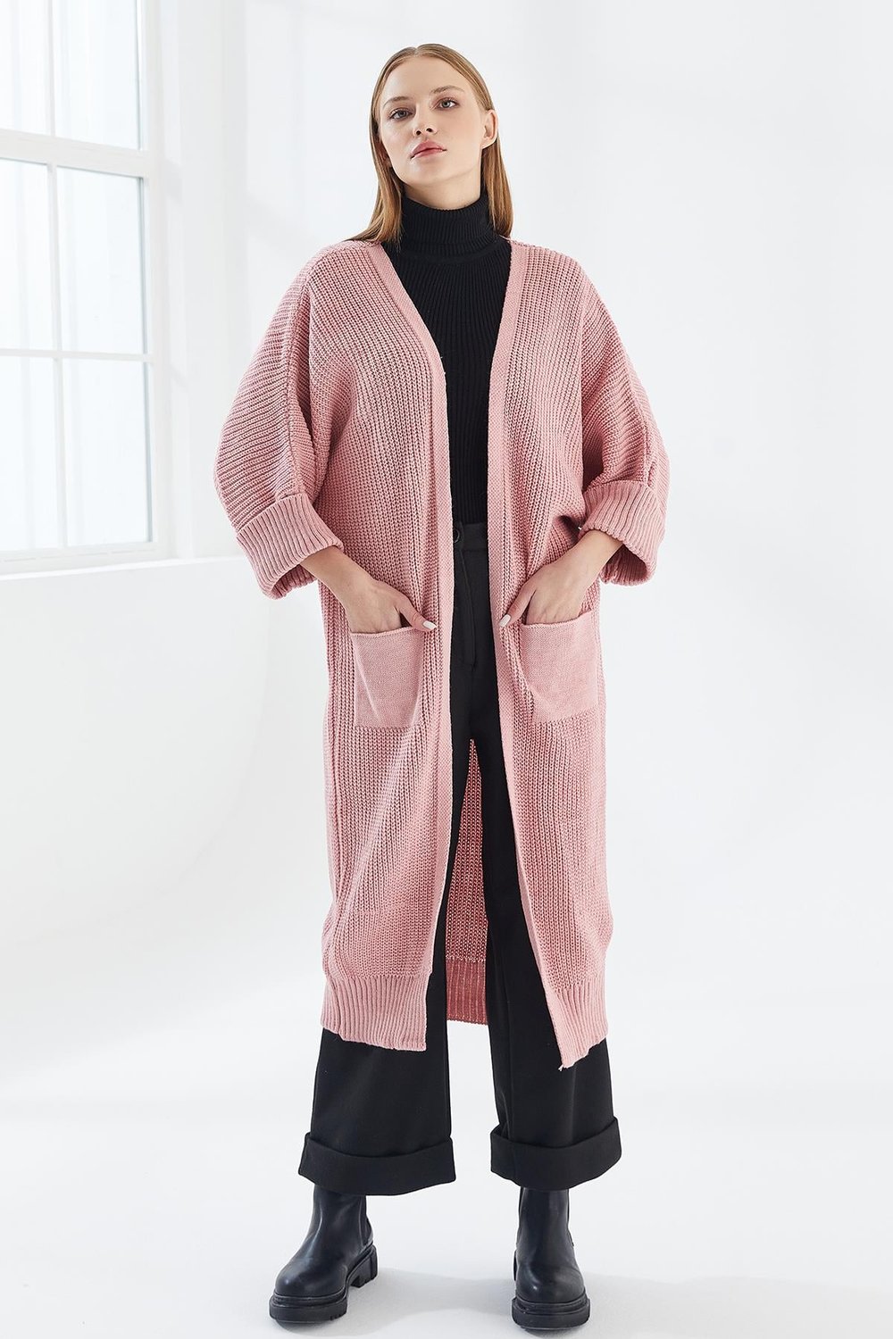 DADALİ Oversize Örme Triko Hırka Pembe