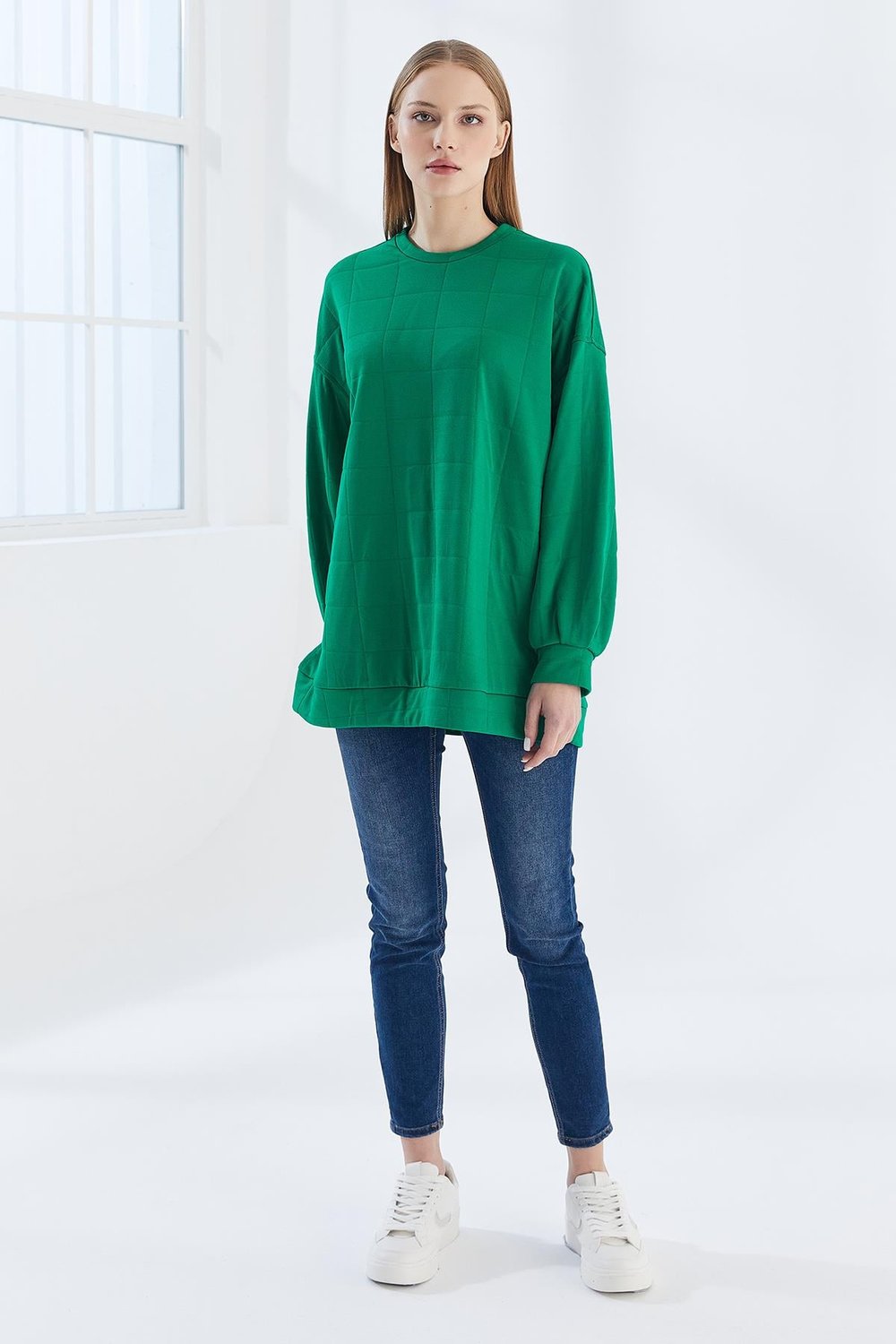 DADALİ Pile Detaylı Kare Desen Sweat Benetton Yeşil