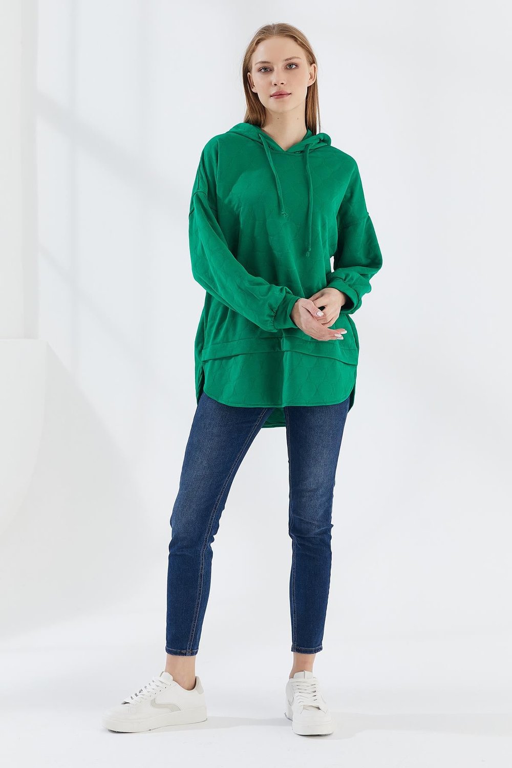 DADALİ Yuvarlak Desen Kapüşonlu Sweat Benetton Yeşil