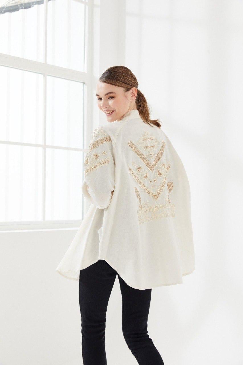 Nakışlı Kimono Ekru