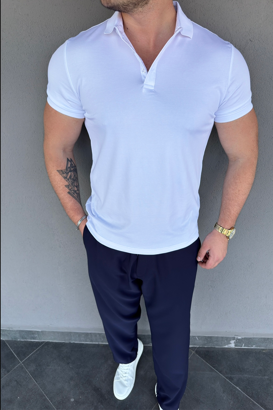 BEYAZ BASİC POLO YAKA T-SHİRT