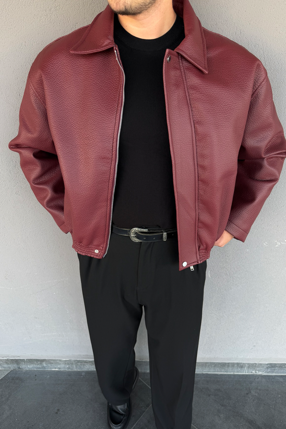 BORDO OVERSİZE PREMİUM SERİ DERİ MONT