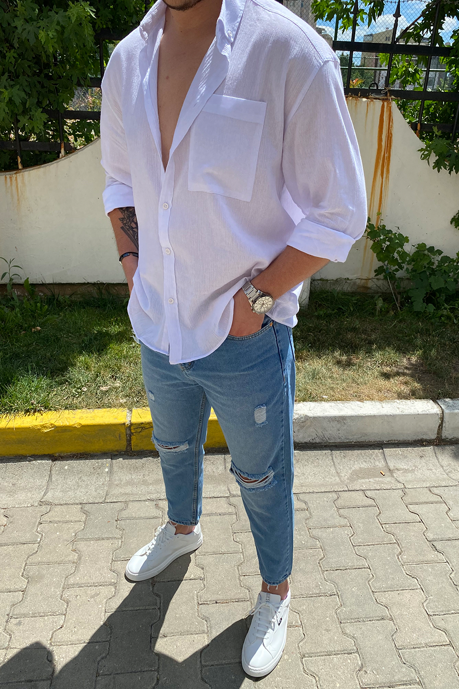 DİZ YIRTIK LAZER DETAYLI BOYFRIEND KOT PANTALON