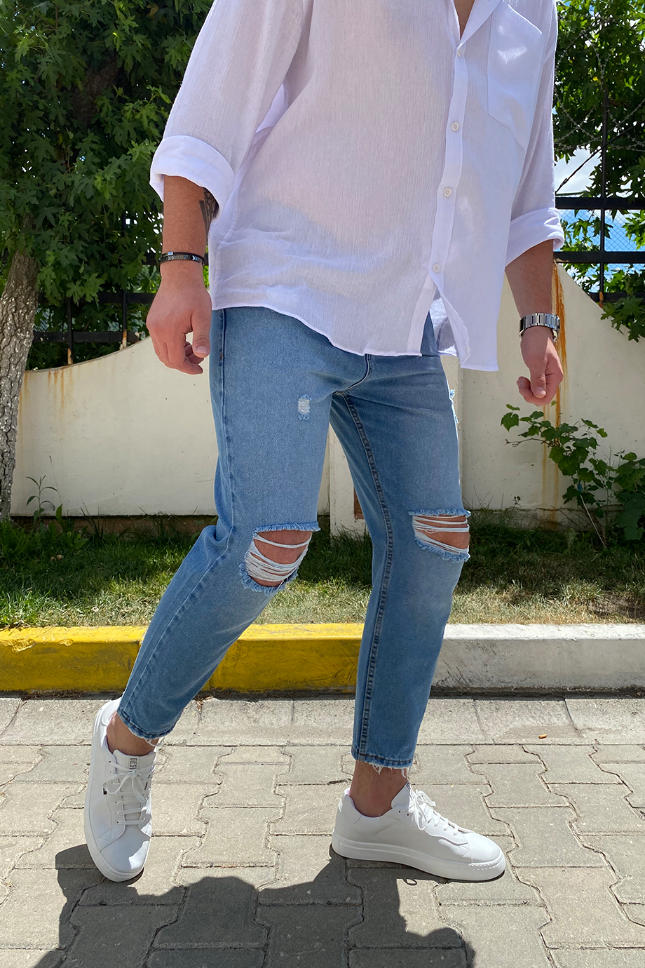 DİZ YIRTIK LAZER DETAYLI BOYFRIEND KOT PANTALON