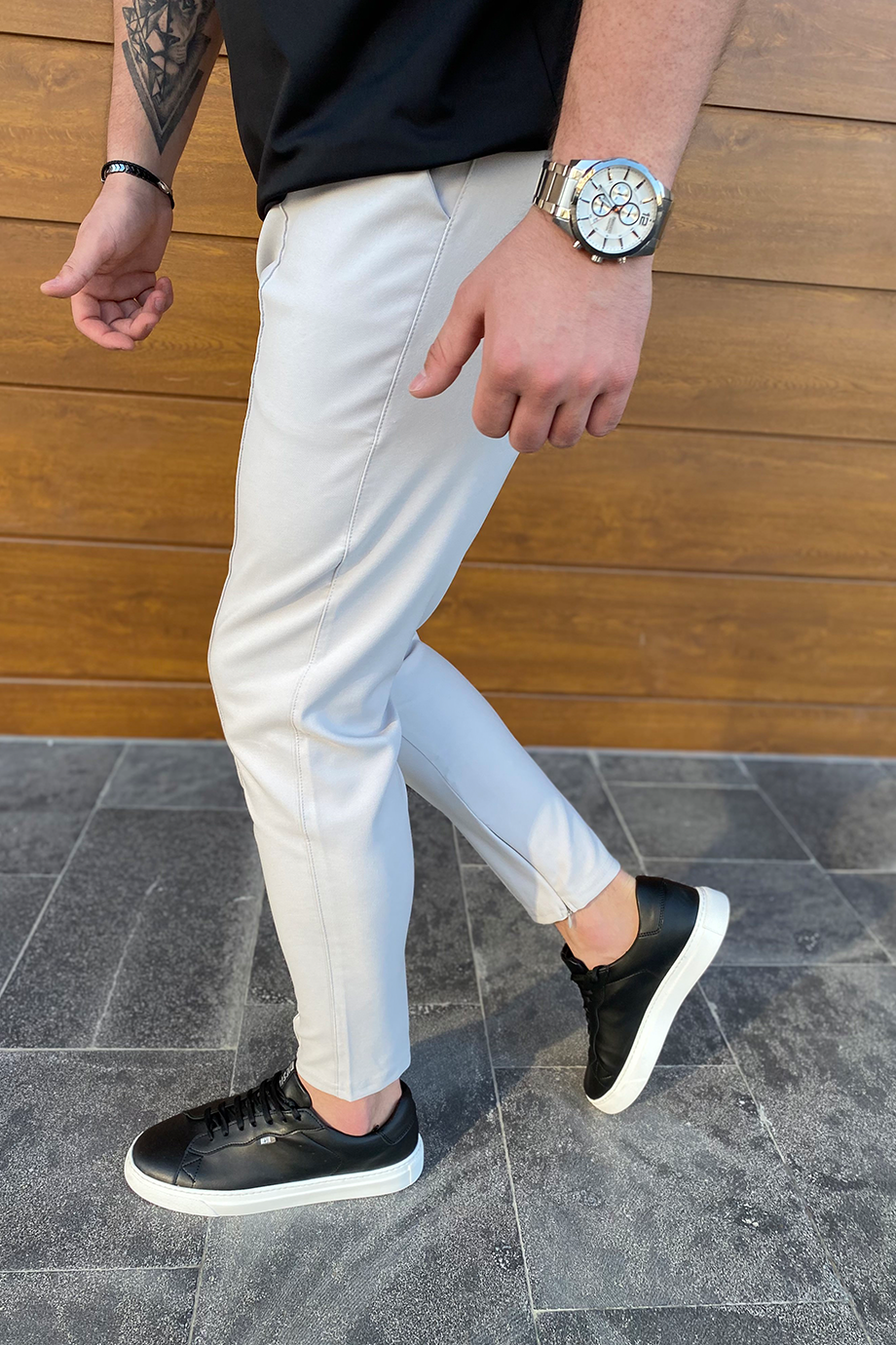 GRİ PAÇA FERMUARLI FULL LİKRALI PANTALON