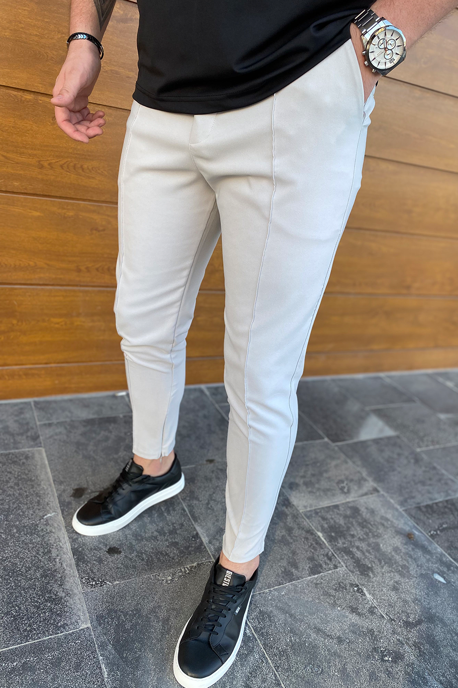 GRİ PAÇA FERMUARLI FULL LİKRALI PANTALON