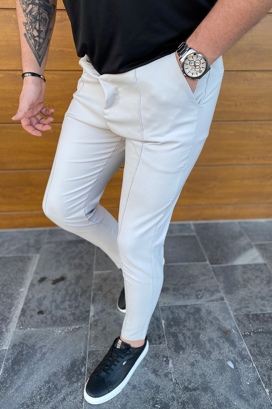 GRİ PAÇA FERMUARLI FULL LİKRALI PANTALON