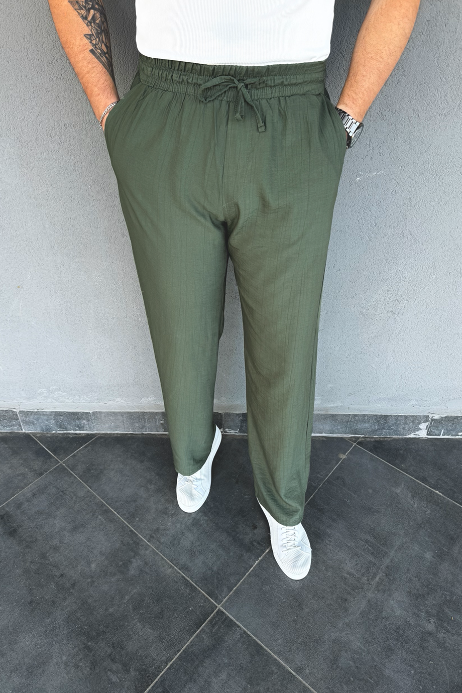 HAKİ BAGGY BELİ LASTİKLİ PANTALON