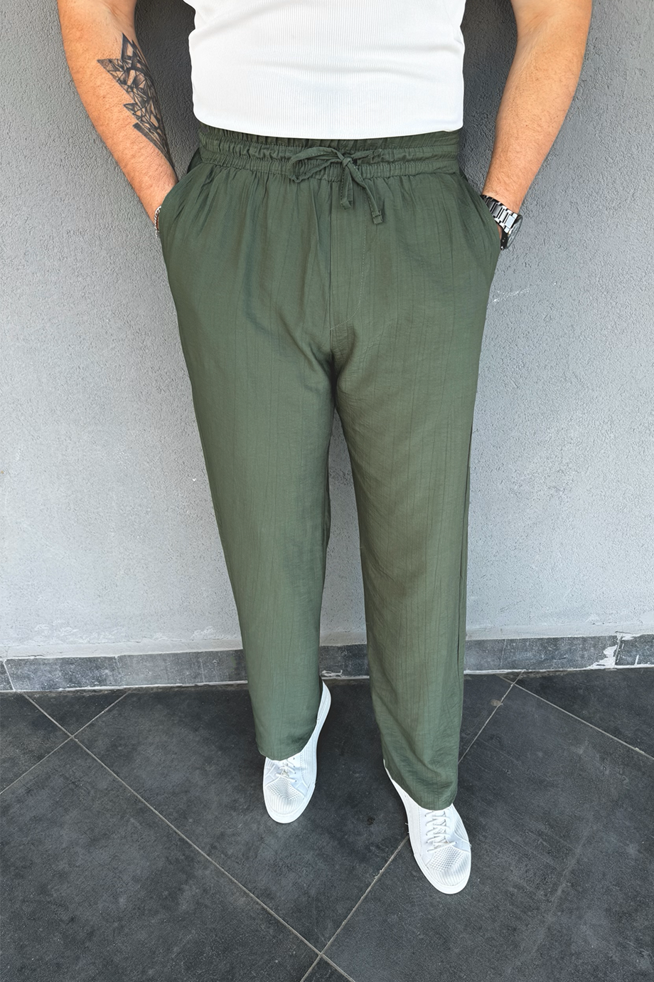 HAKİ BAGGY BELİ LASTİKLİ PANTALON