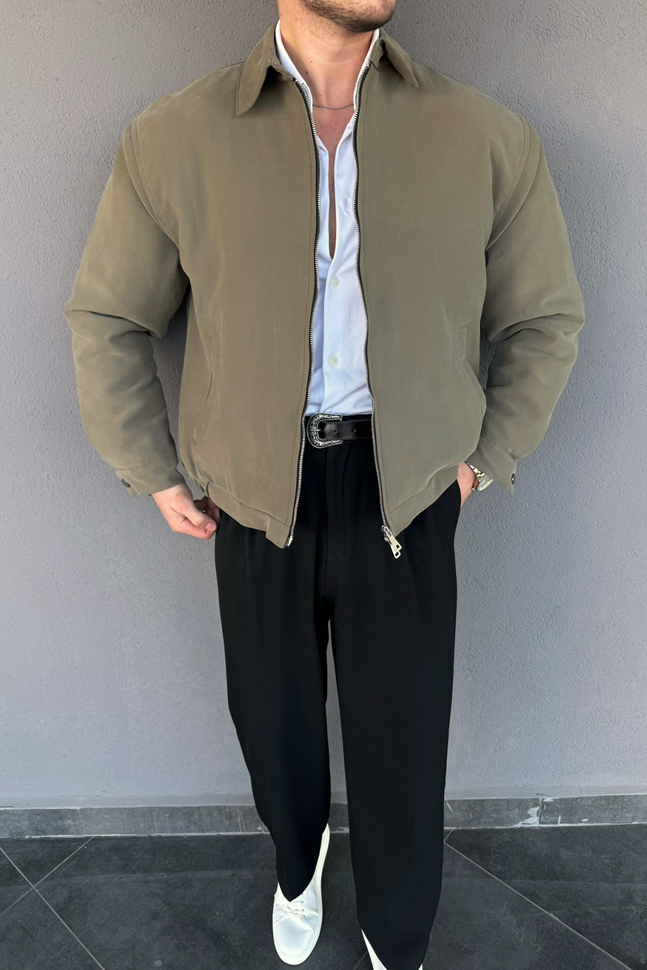 HAKİ MODAL KUMAŞ DOLUMLU MONT