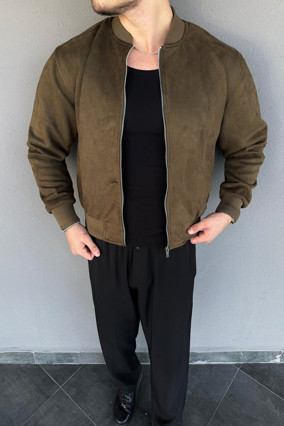 HAKİ NUBUK BOMBER CEKET