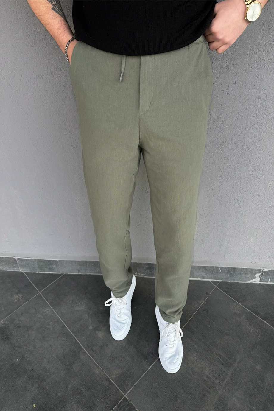 HAKİ PAMUK KETEN REGULAR FİT PANTALON