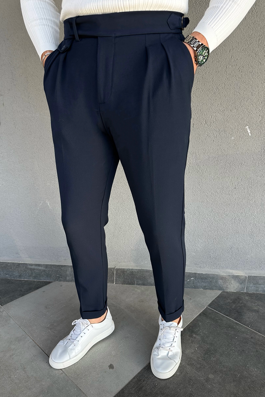 İTALYAN KESİM TOKA DETAYLI LACİVERT PANTALON