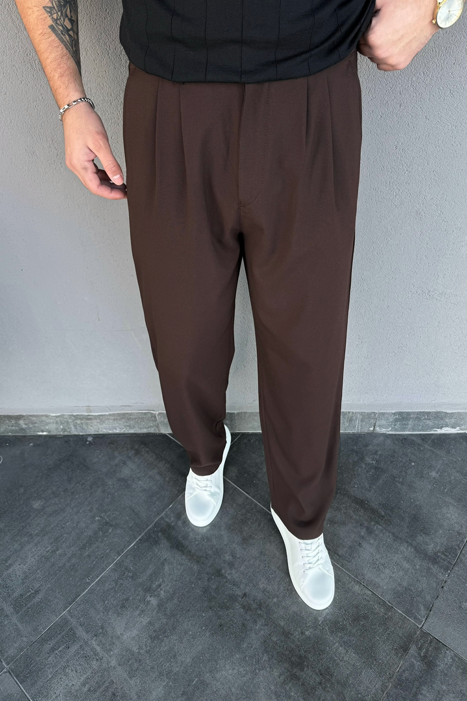 KAHVE PİLELİ BAGGY KUMAŞ PANTALON