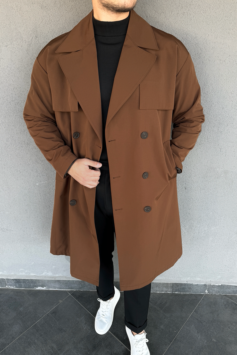 KAHVE PREMİUM OVERSIZE TRENÇKOT