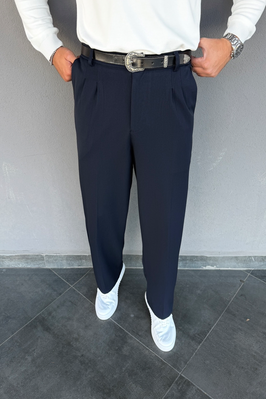 LACİVERT BAGGY KALIP KUMAŞ PANTOLON