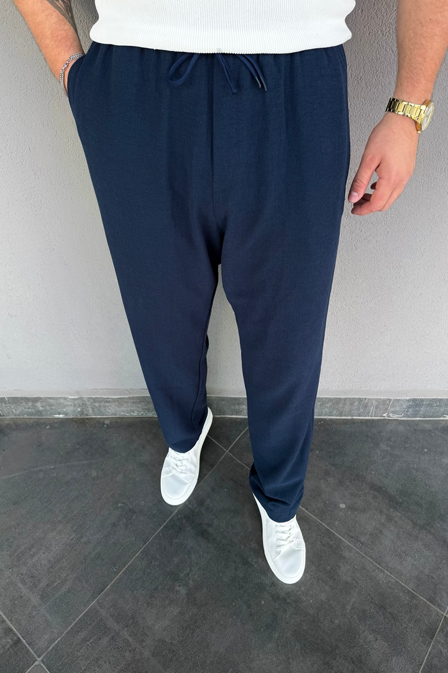 LACİVERT BEL LASTİKLİ BAGGY KALIP PANTALON