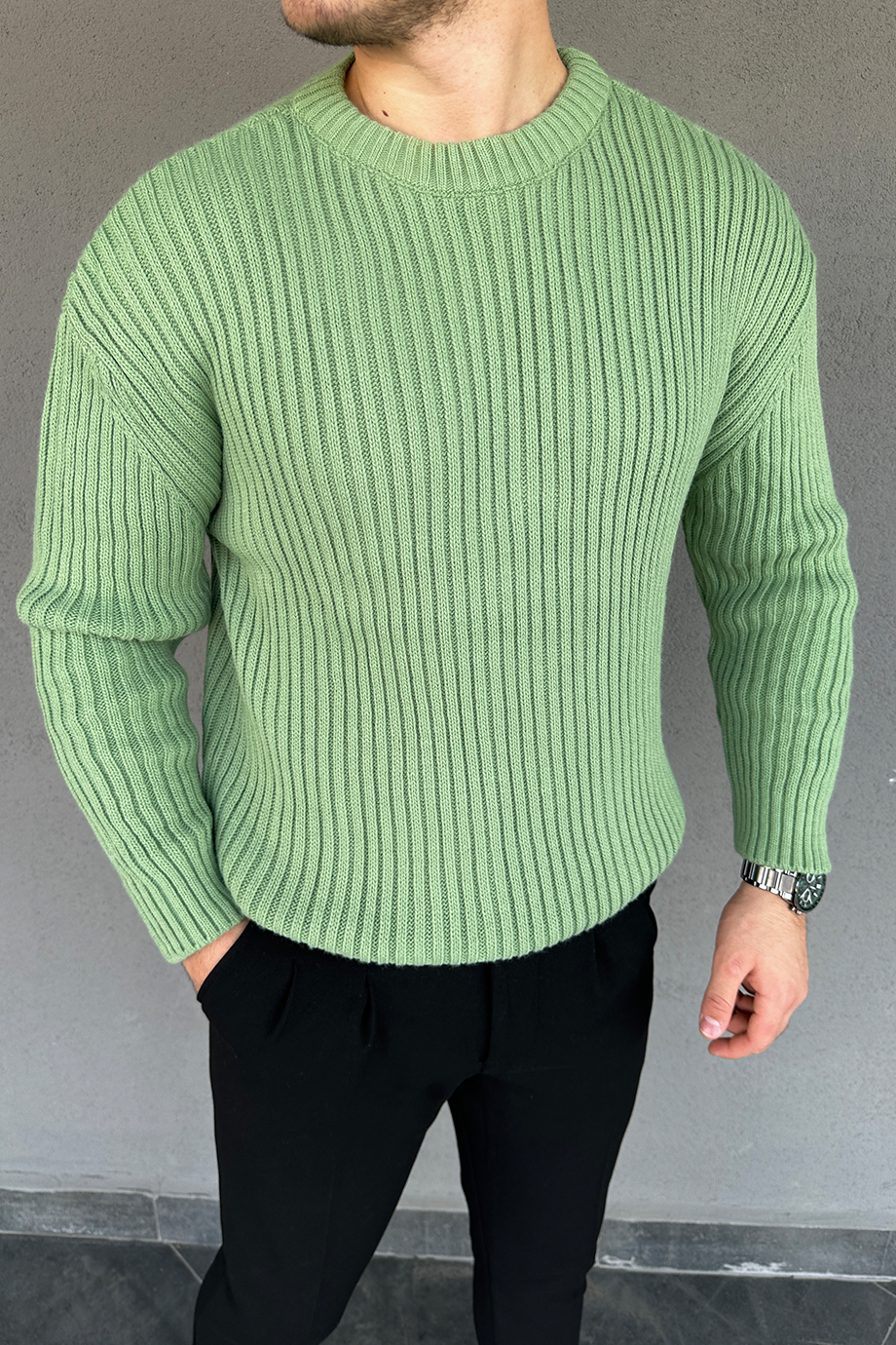 MİNT YEŞİLİ OVERSIZE KALIP ÖRME KAZAK