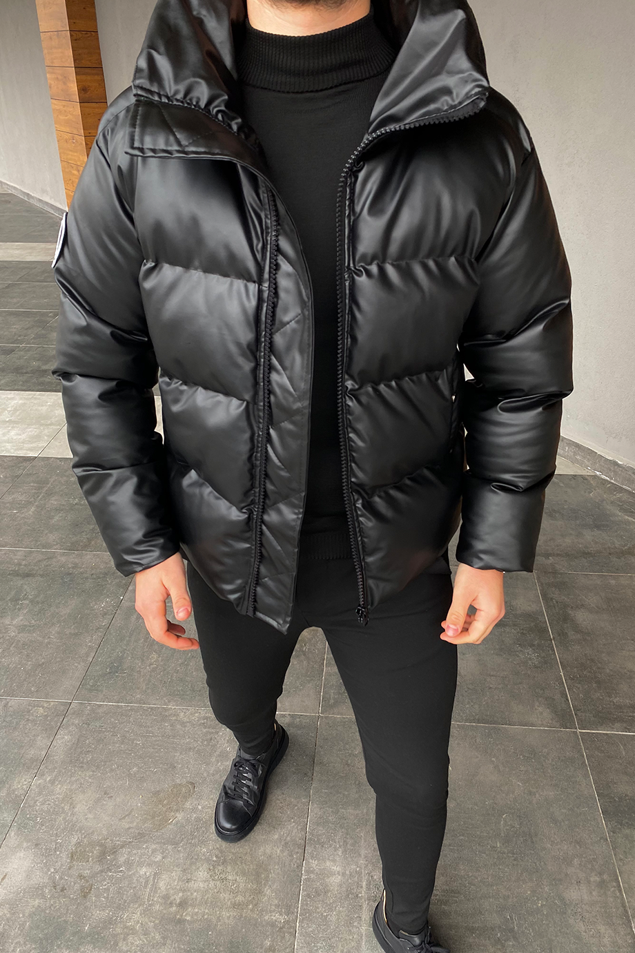 ŞİŞME DERİ ŞAL YAKA OVERSIZE KALIP DERİ MONT