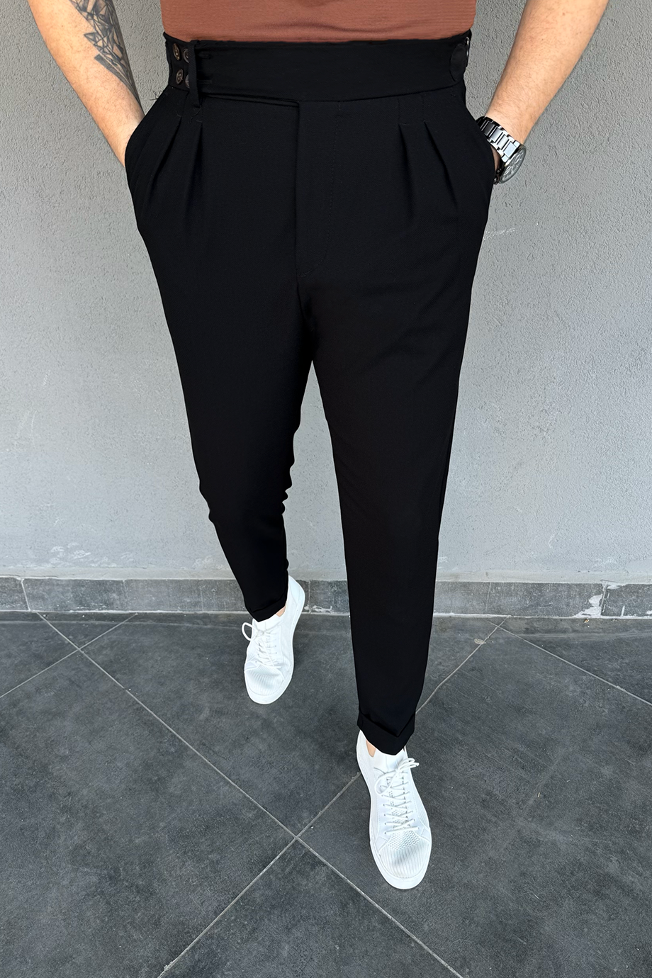 SİYAH 4 DÜĞME DETAYLI PANTALON