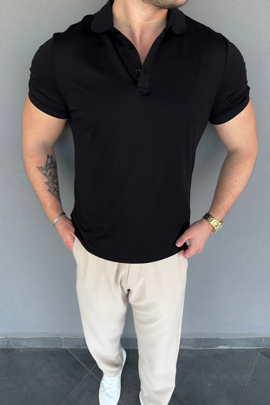 SİYAH BASİC POLO YAKA T-SHİRT