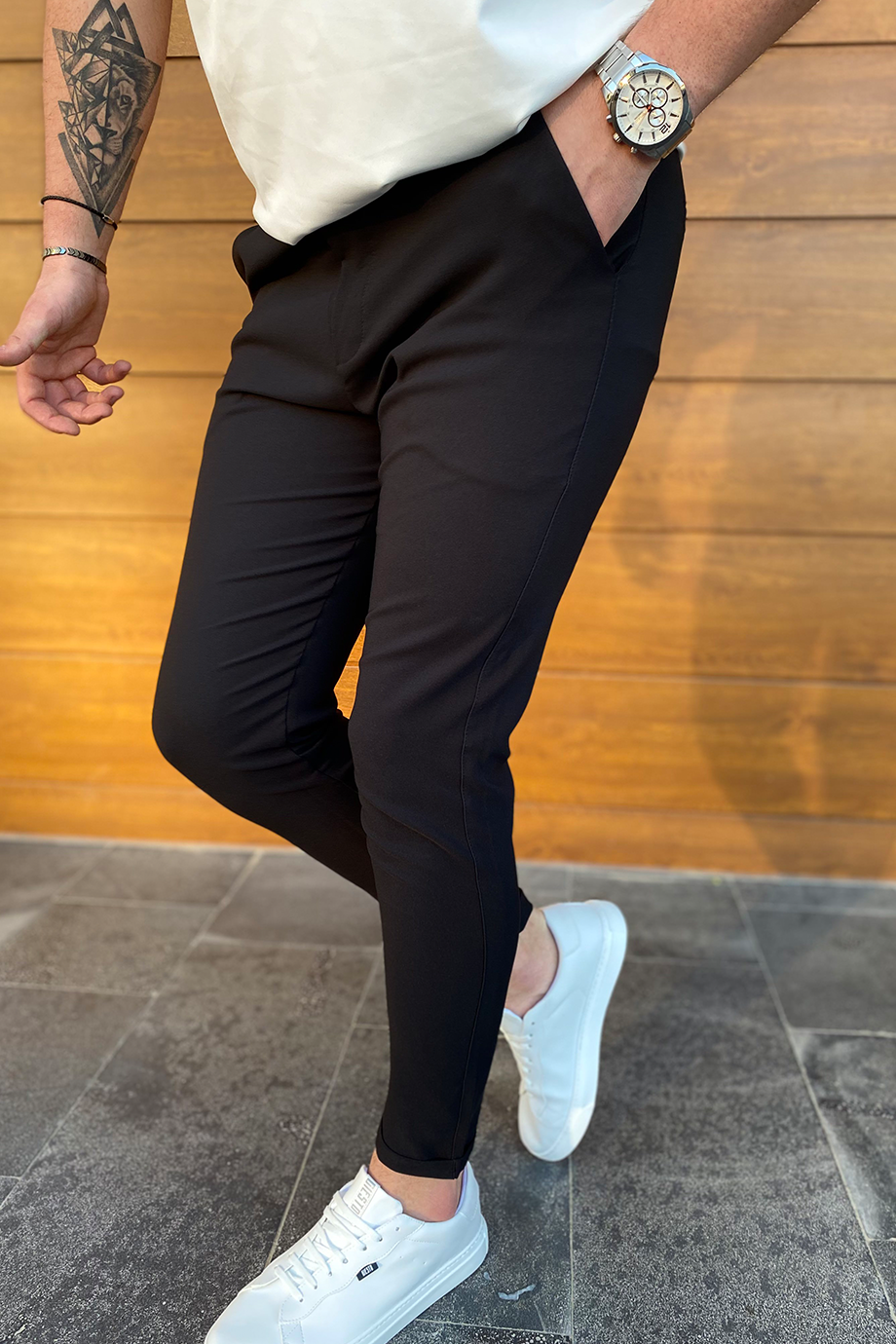 SİYAH DOUBLE PAÇA FULL LİKRALI PANTALON
