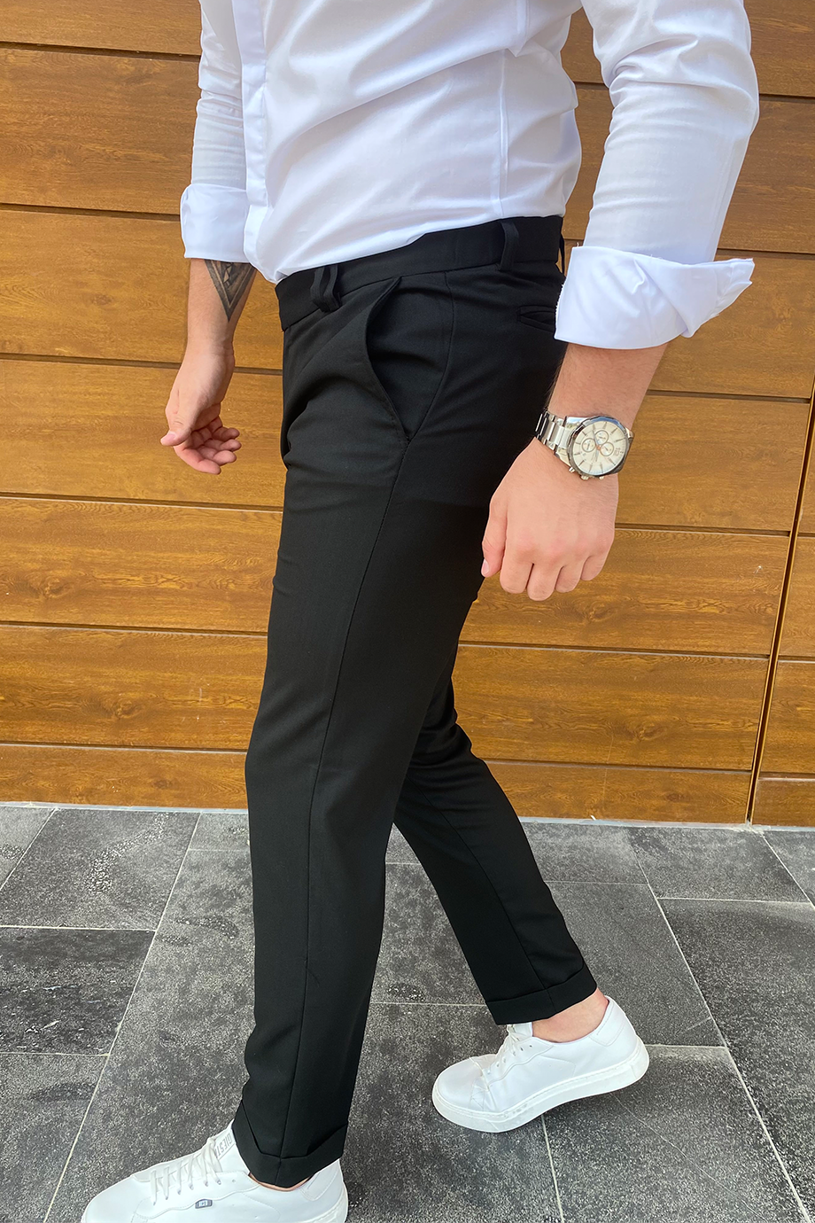 SİYAH DOUBLE PAÇA KUMAŞ PANTALON