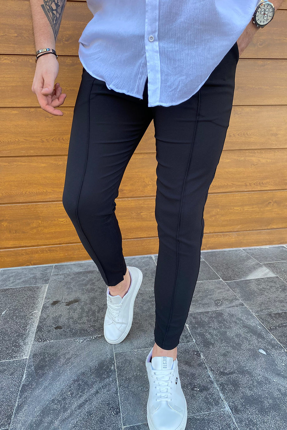 SİYAH FULL LİKRALI PAÇA FERMUARLI PANTALON