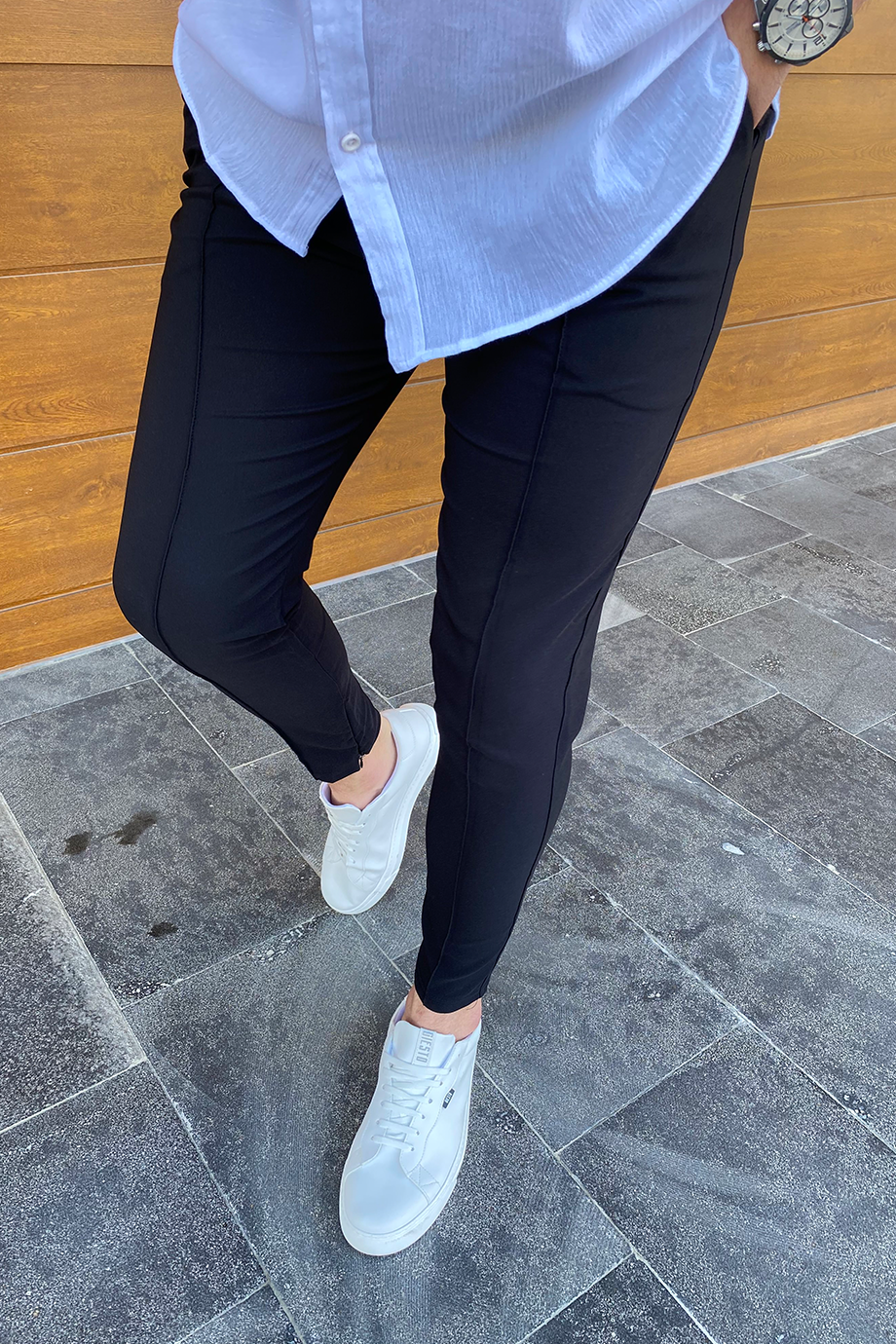 SİYAH FULL LİKRALI PAÇA FERMUARLI PANTALON