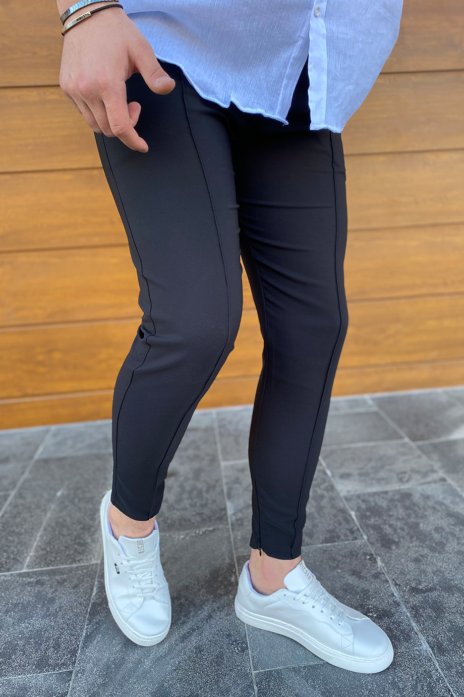 SİYAH FULL LİKRALI PAÇA FERMUARLI PANTALON