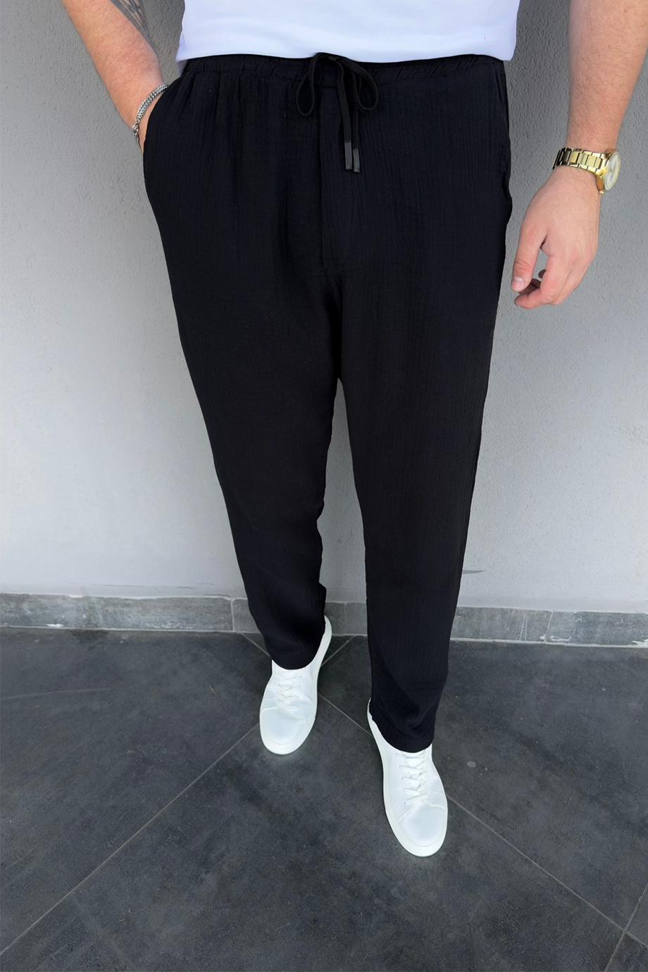 SİYAH MÜSLİM KUMAŞ BAGGY PANTALON