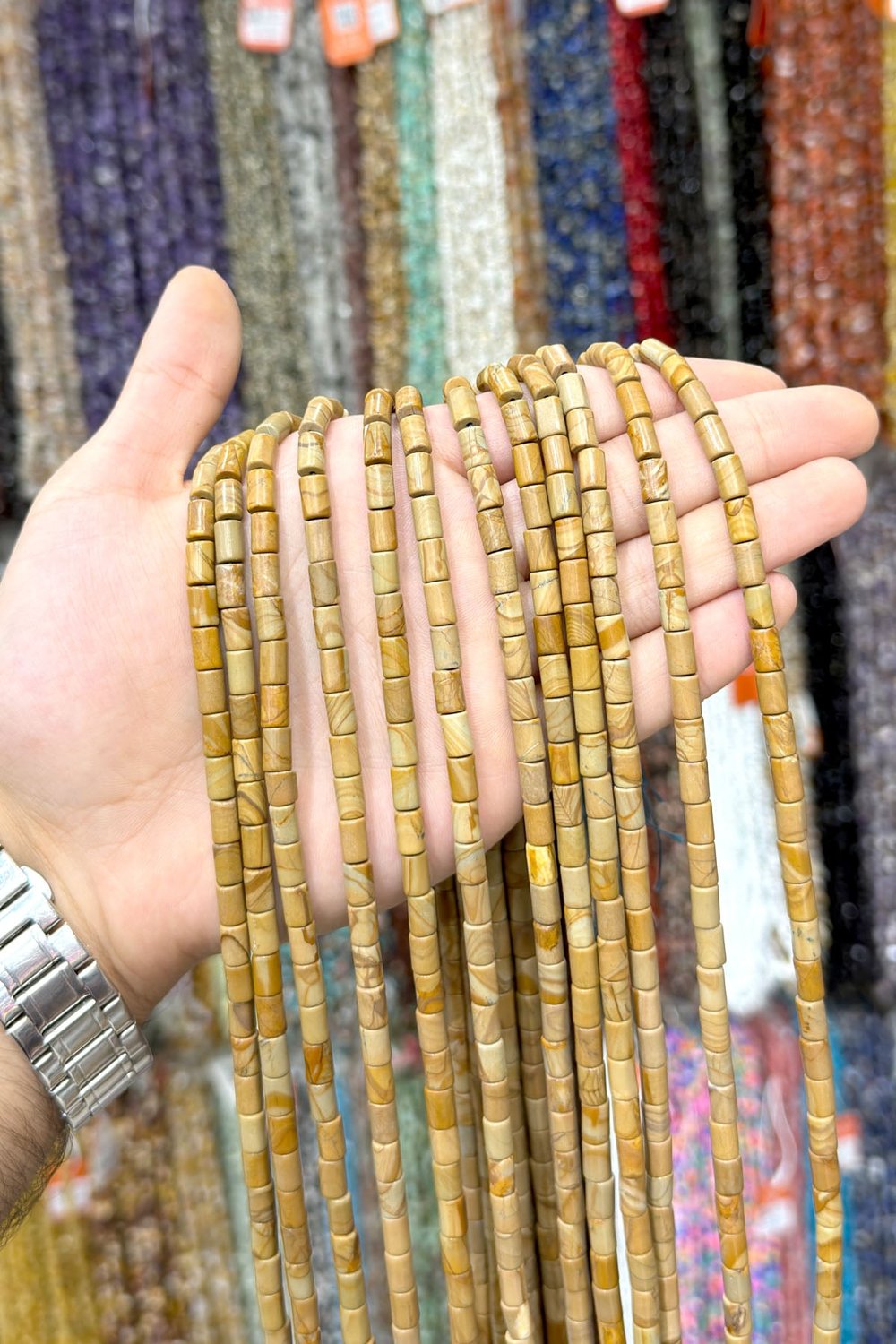 Ağaç Jasper Doğal Taş Silindir Kesim 5x8mm Dizi