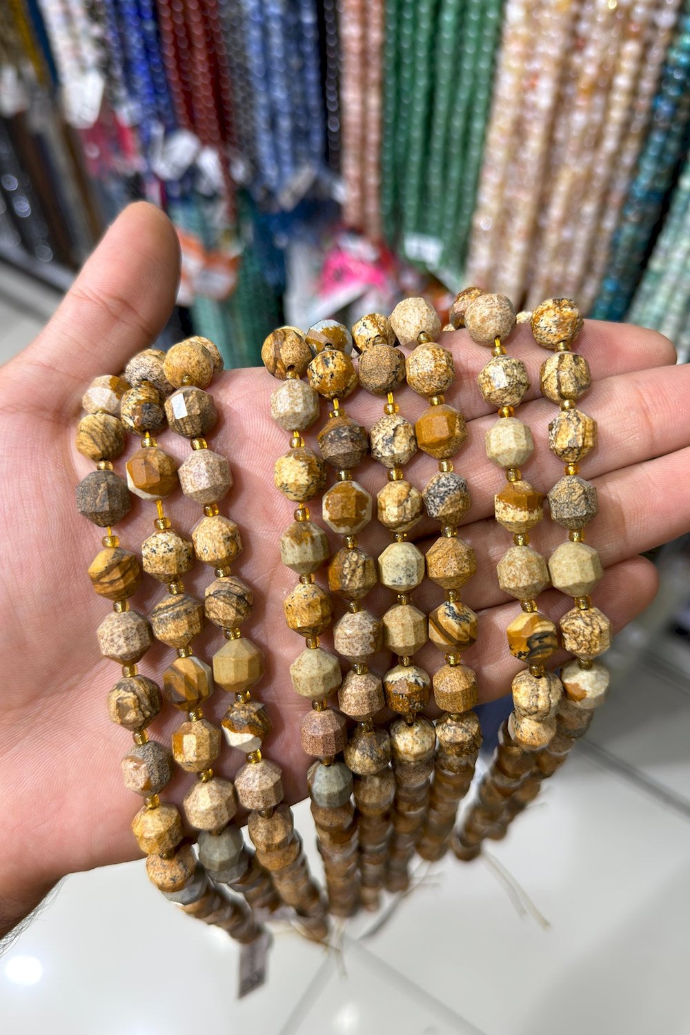 Ağaç Jasper Taşı Hegzagonal Kesim Parlak Kahverengi 10mm Doğal Taş Dizi [AA]