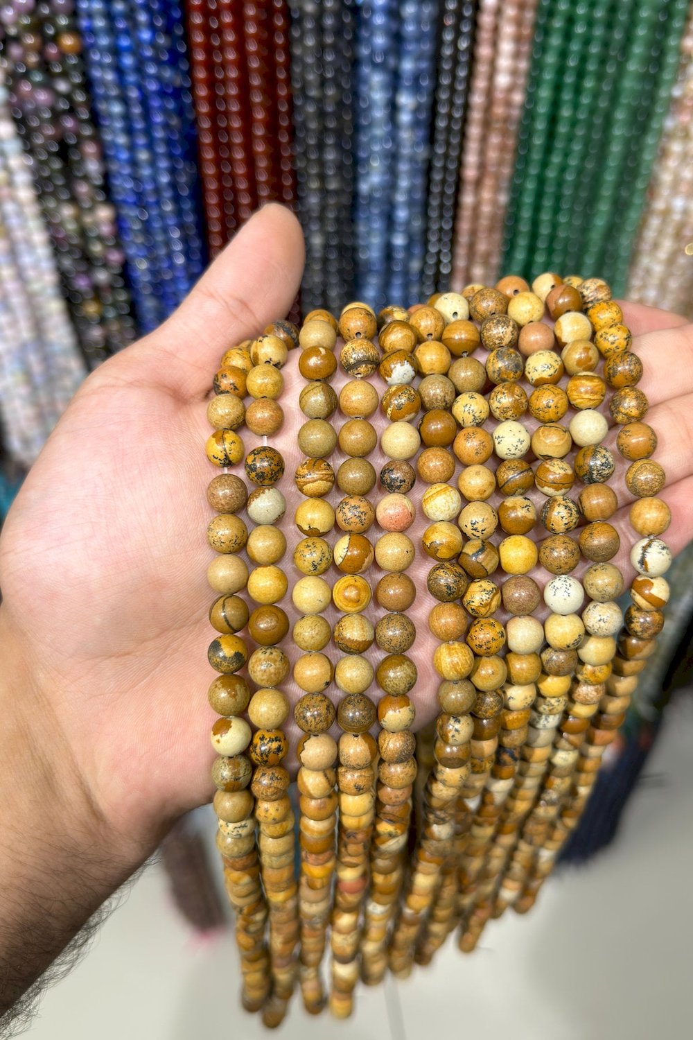 Ağaç Jasper Taşı Küre Kesim Parlak 8mm Doğal Taş Dizi [AB+]