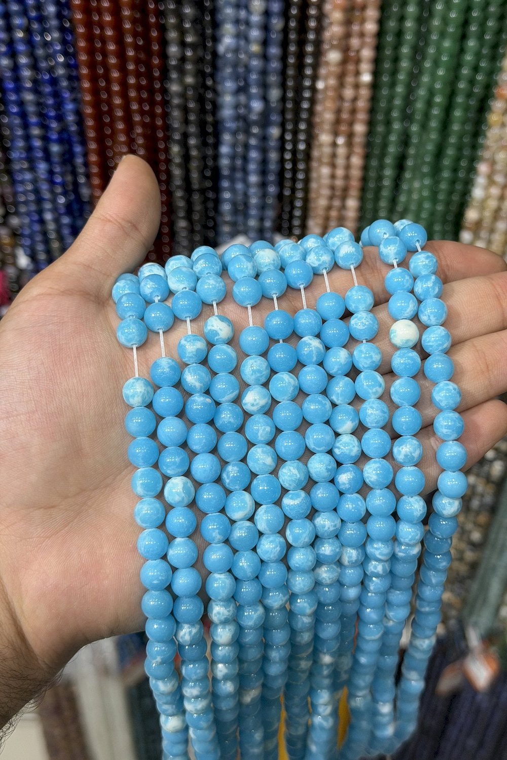 Agalmatolite Taşı Küre Kesim Parlak Turkuaz 8mm Doğal Taş Dizi [AA]