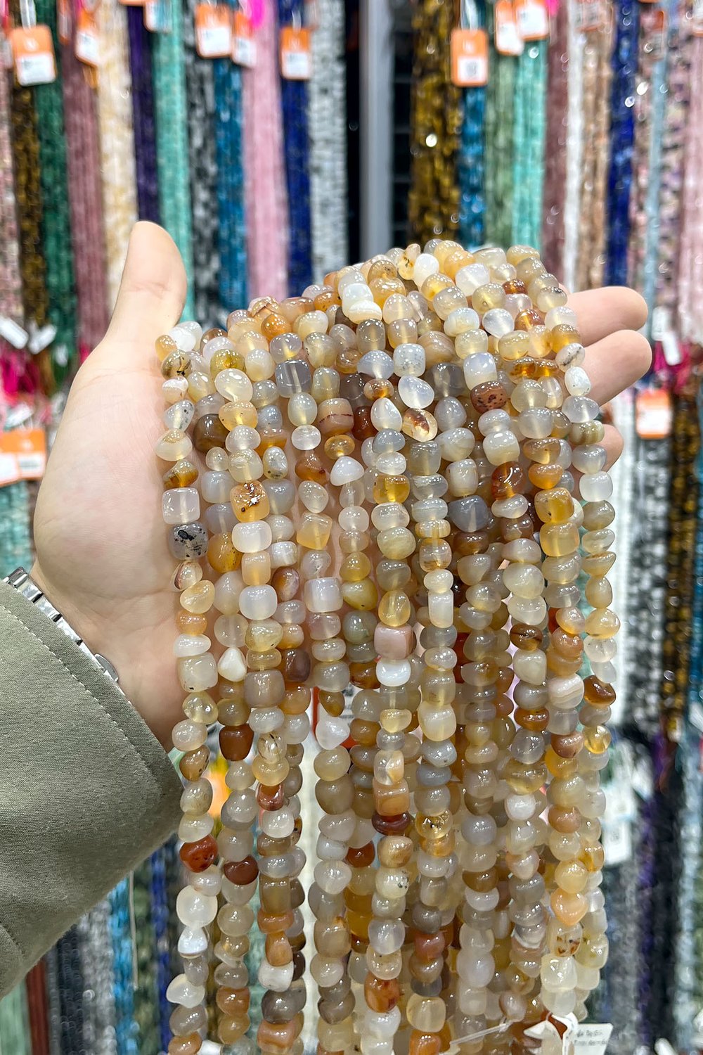 Akik Taşı Tımbıl Kesim Gri Kahverengi 6x8mm Doğal Taş Dizi