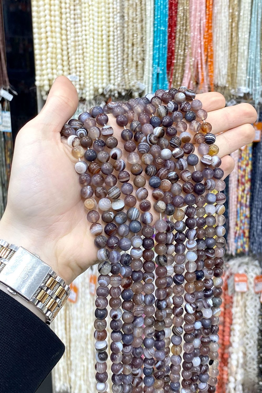 Akik Taşı Küre Kesim Kahverengi 8mm Doğal Taş Dizi
