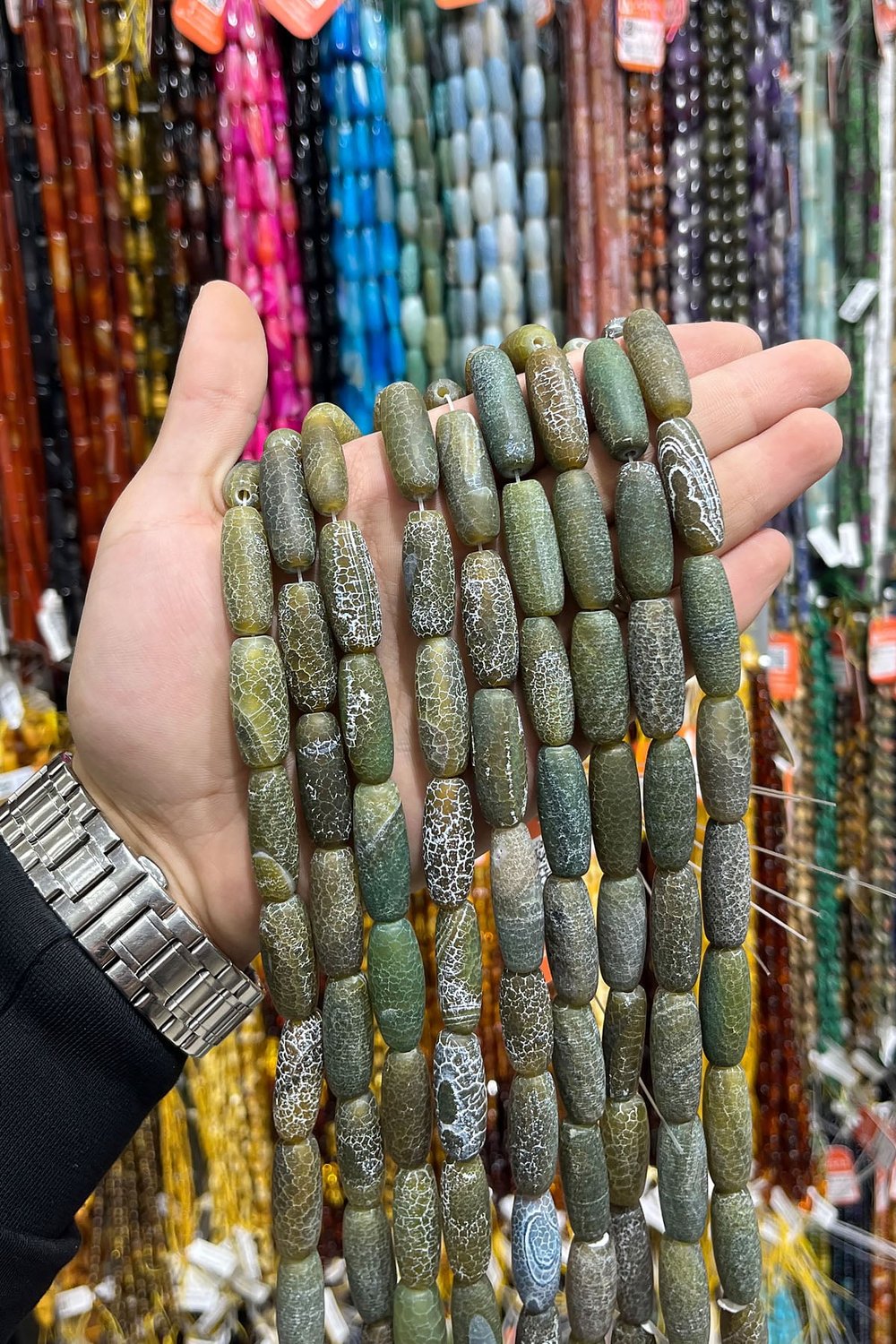 Akik Taşı Arpa Kesim Koyu Yeşil 11x30mm Doğal Taş Dizi