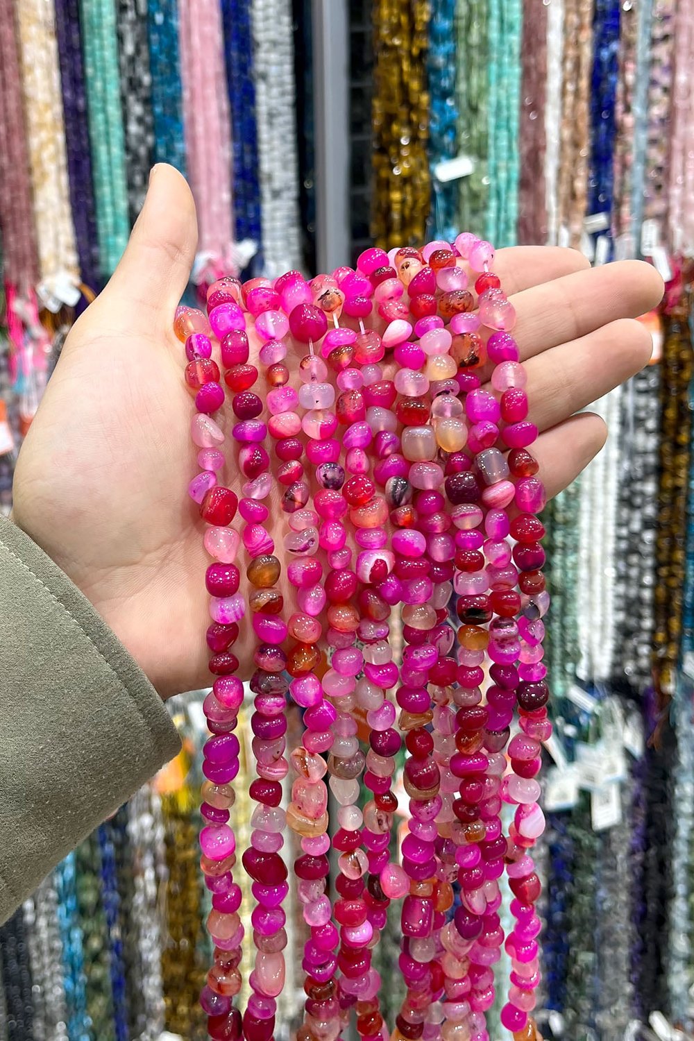Agate Natural Stone Shiny Fuchsia Tumbler Cut 6x8mm String Of Beads