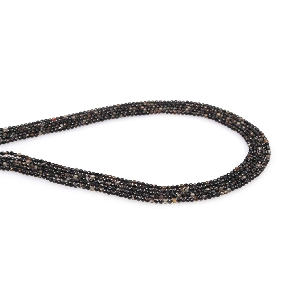 Agate Natural Stone Shiny Black Globe Cut 2mm String Of Beads