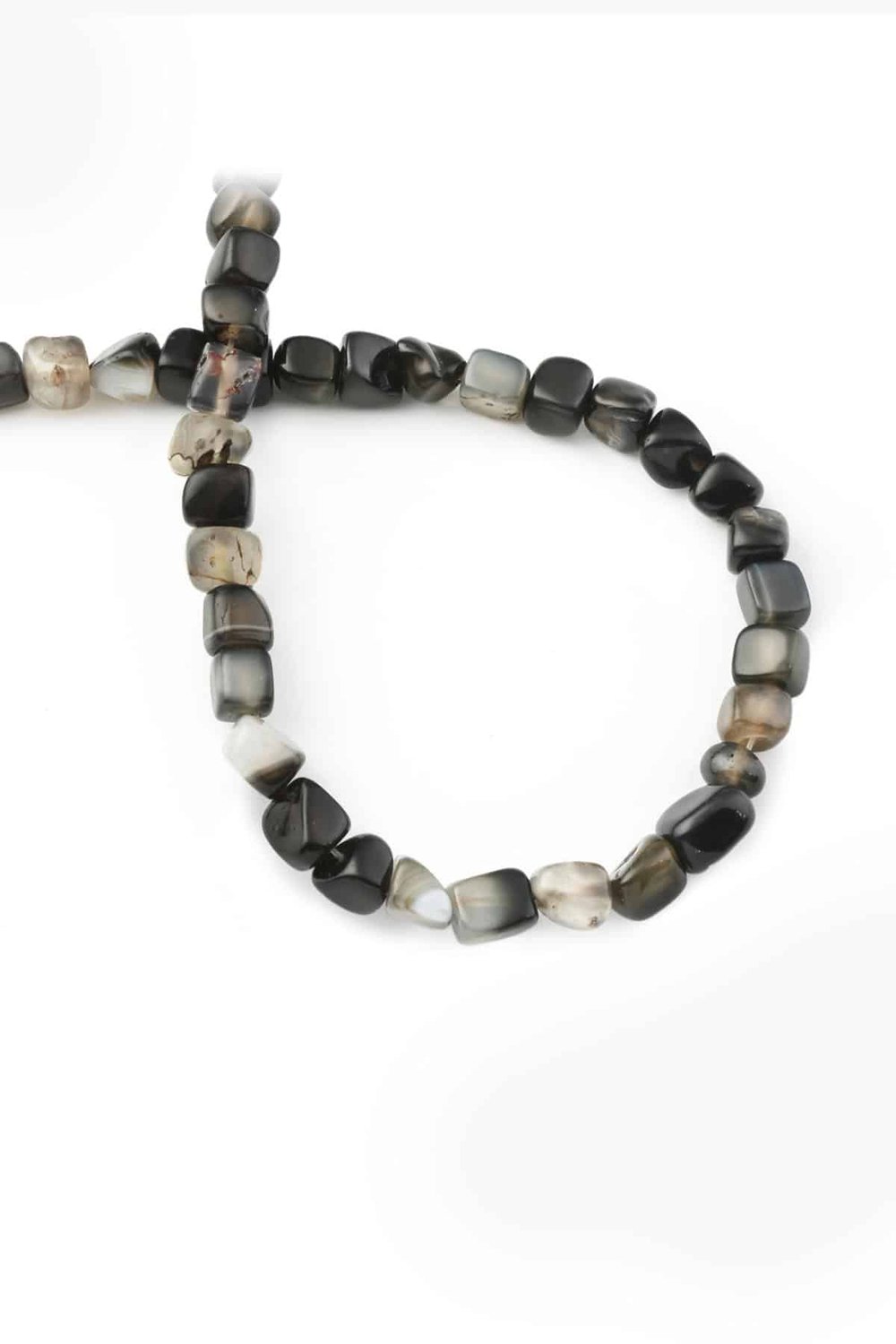 Agate Natural Stone Shiny Black Tumbler Cut 6x8mm String Of Beads