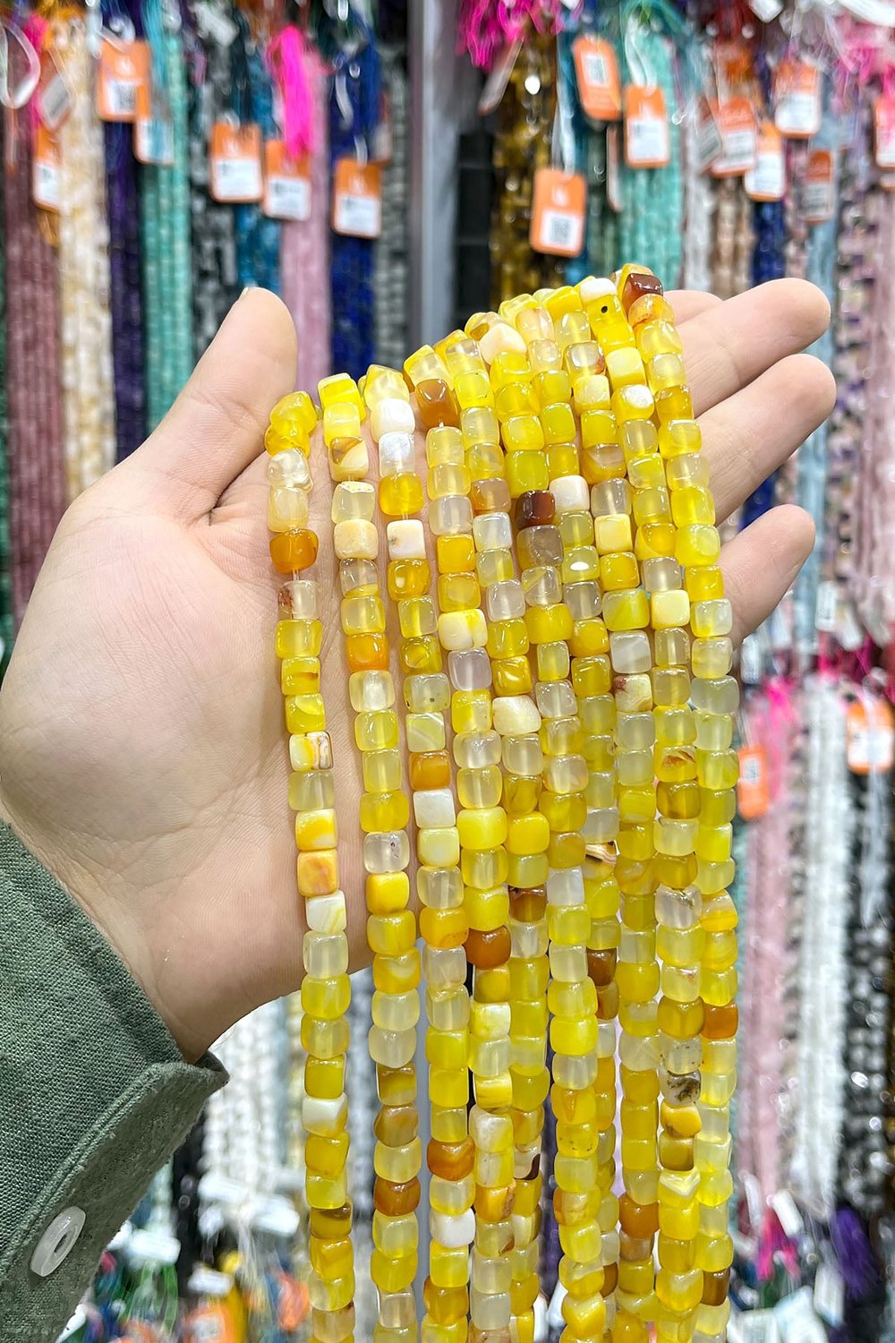 Akik Doğal Taş Sarı Küp Kesim 7mm Dizi