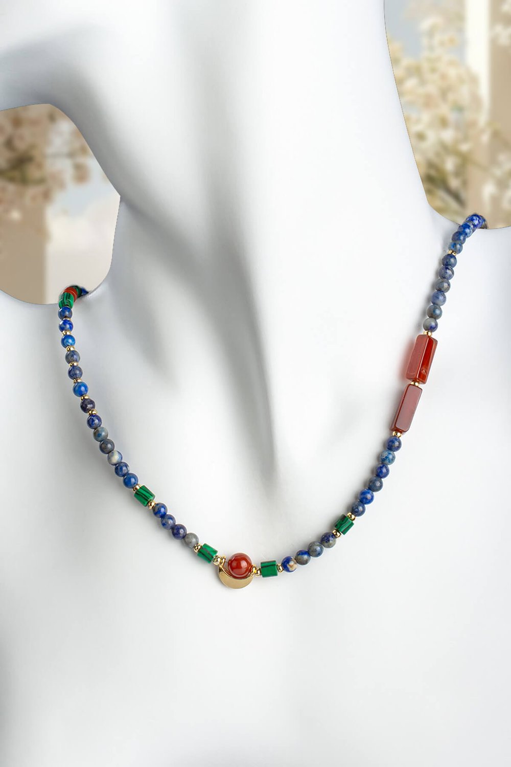 Akik - Lapis Lazuli Doğal Taş Küre Kesim Zincir Kapamalı Kolye