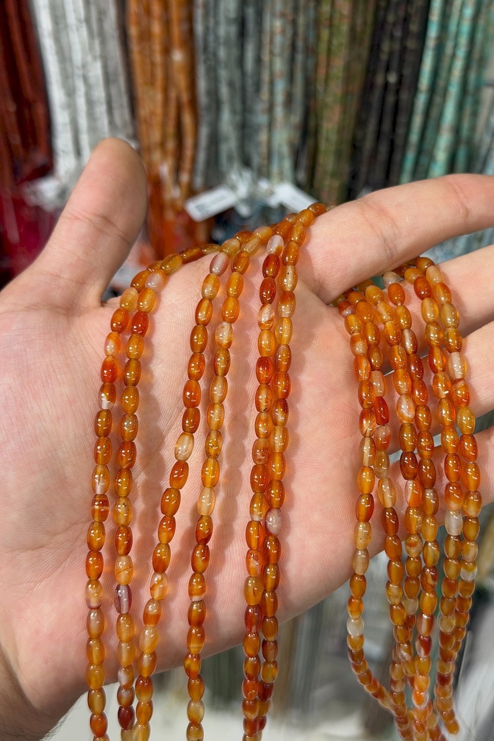 Akik Taşı Arpa Kesim Parlak Turuncu 4x6mm Doğal Taş Dizi [AA]